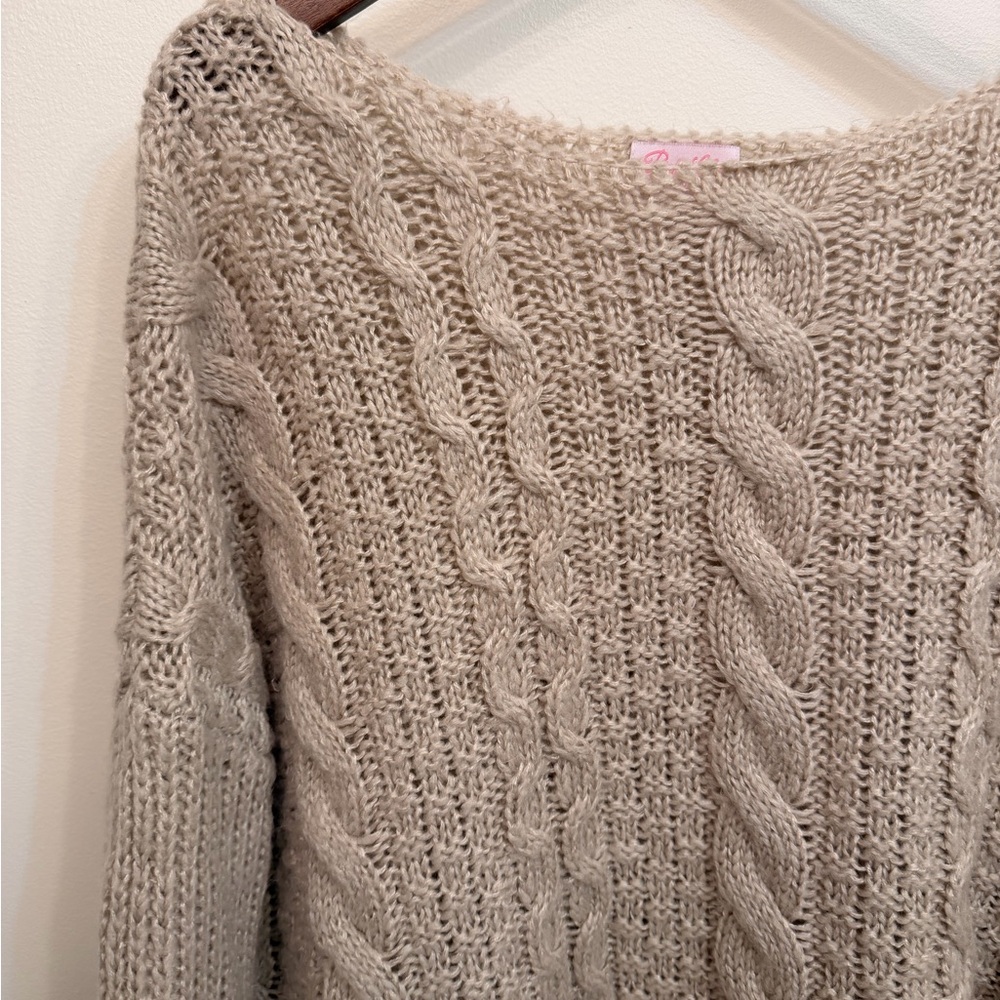 Pink Lily Medium Cozy Cable Knit Sweater in Cream - Picture 3 of 7